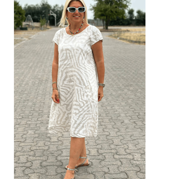 Bohemian Leopard Print Round Neck Loose A-Line Midi Dress