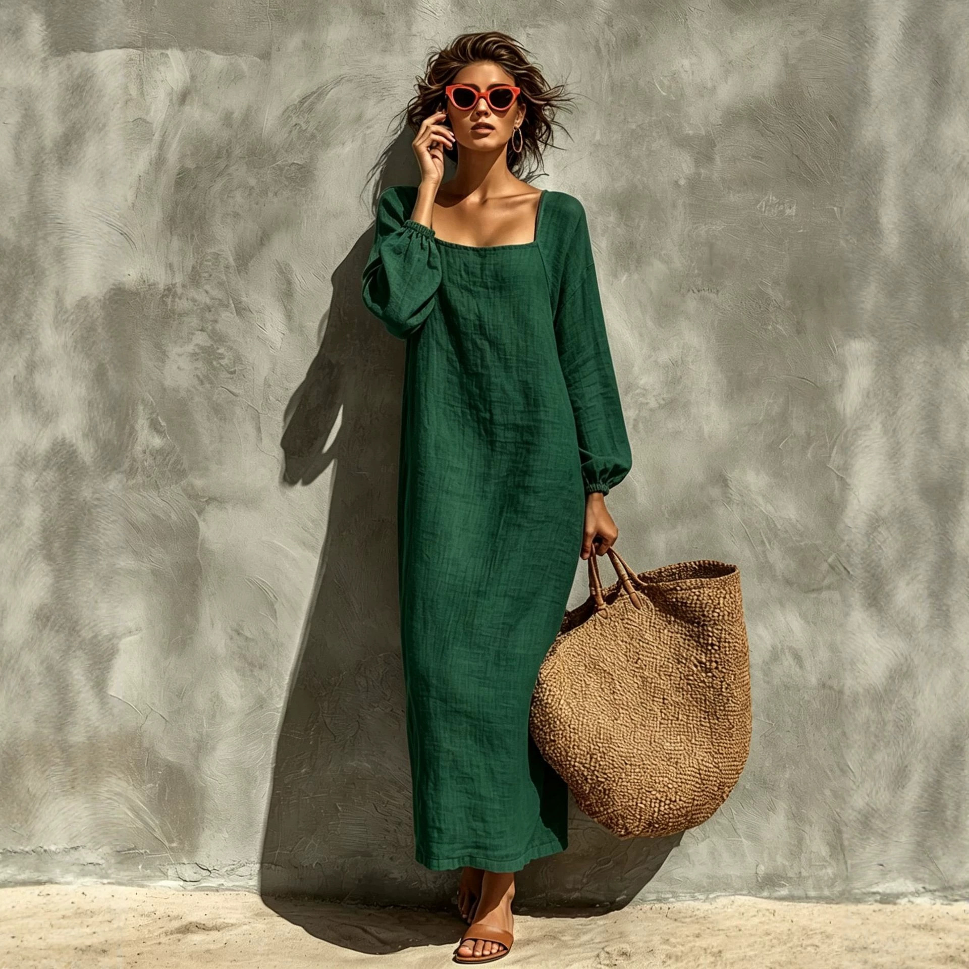Women's Solid Color French Vintage Lazy Style Long Dress