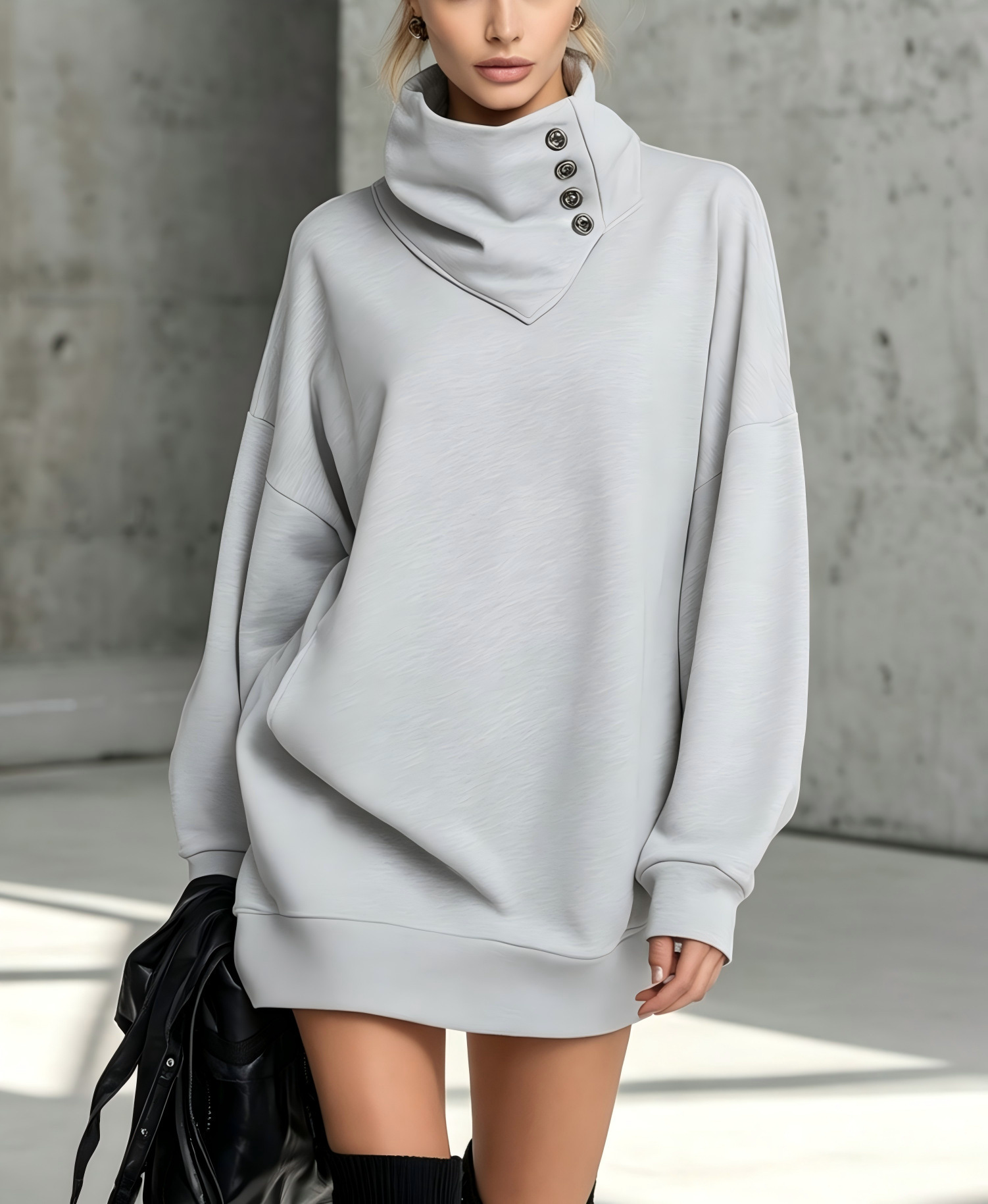 Women's American Retro Button-Up Loose Mid-Length Sweatshirt