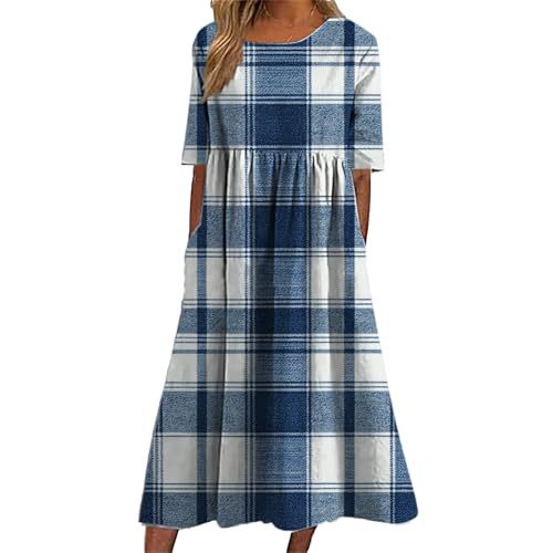 Women's Plaid Color-Block Floral Midi Dress with Pleated Details