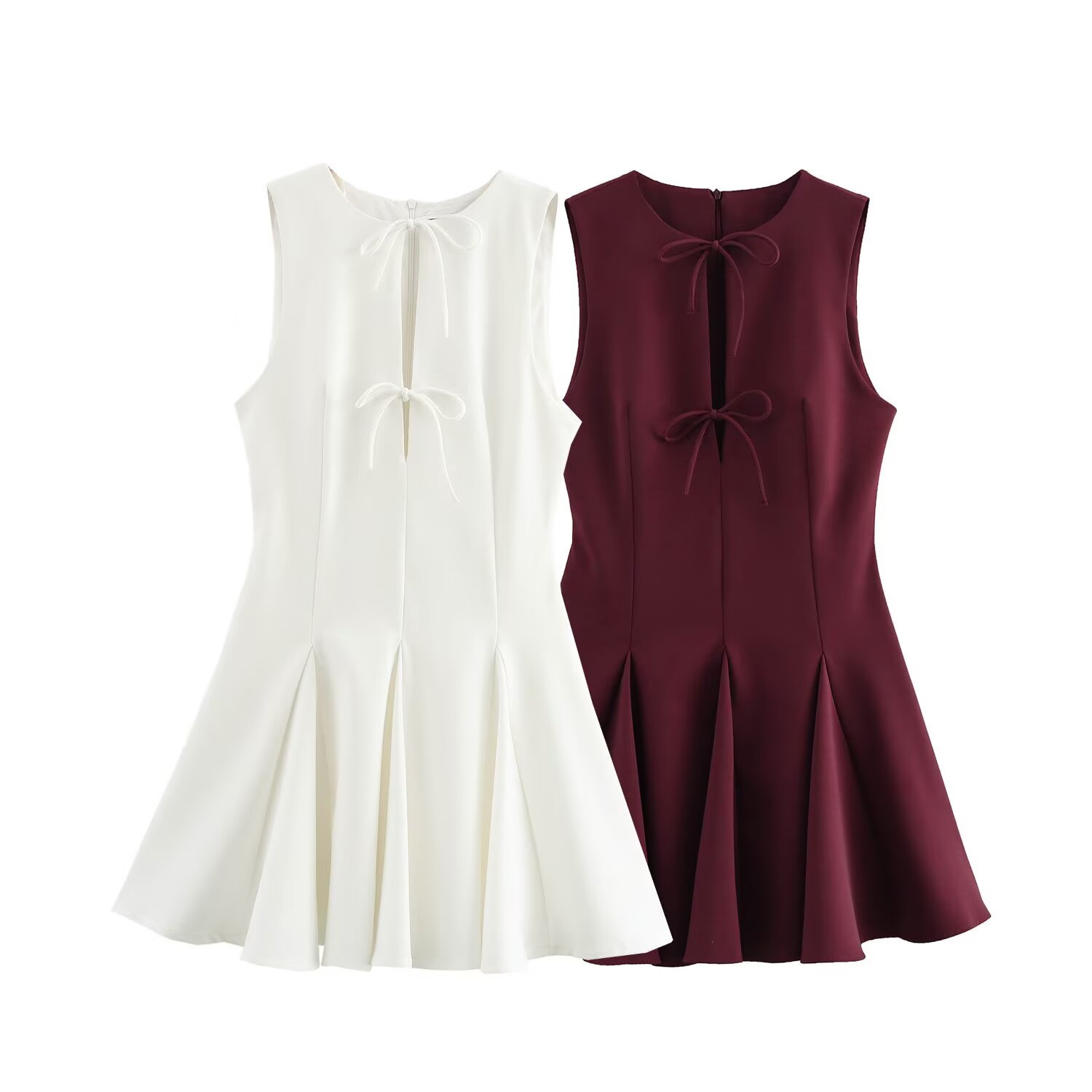 Women's Sleeveless A-Line Dress with Bow Tie Cutout Design