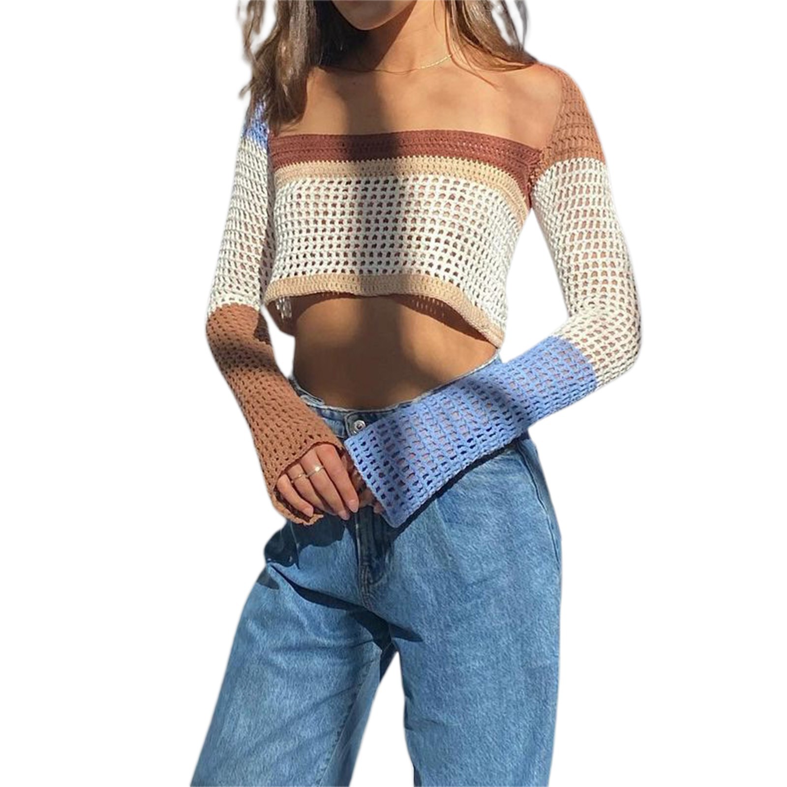 Women's Hollow-Out Knit Long-Sleeve Top