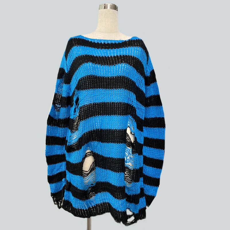 Mohair-Blend Striped Oversized Pullover Sweater Women's Mid-Length Knit