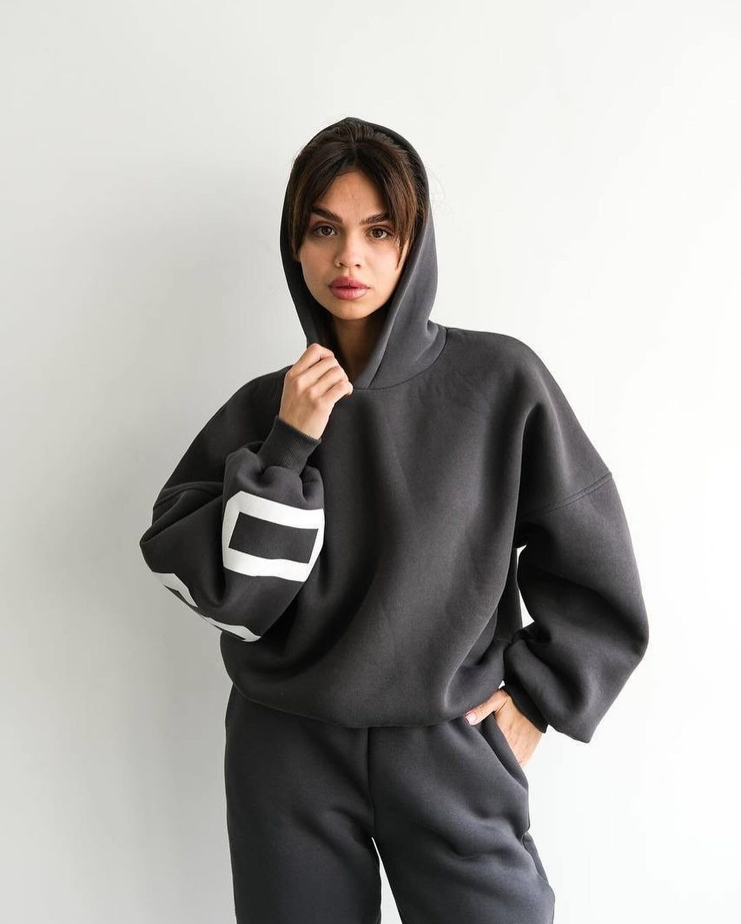 Women's Loose Back Print Hooded Sweatshirt and Pants Set