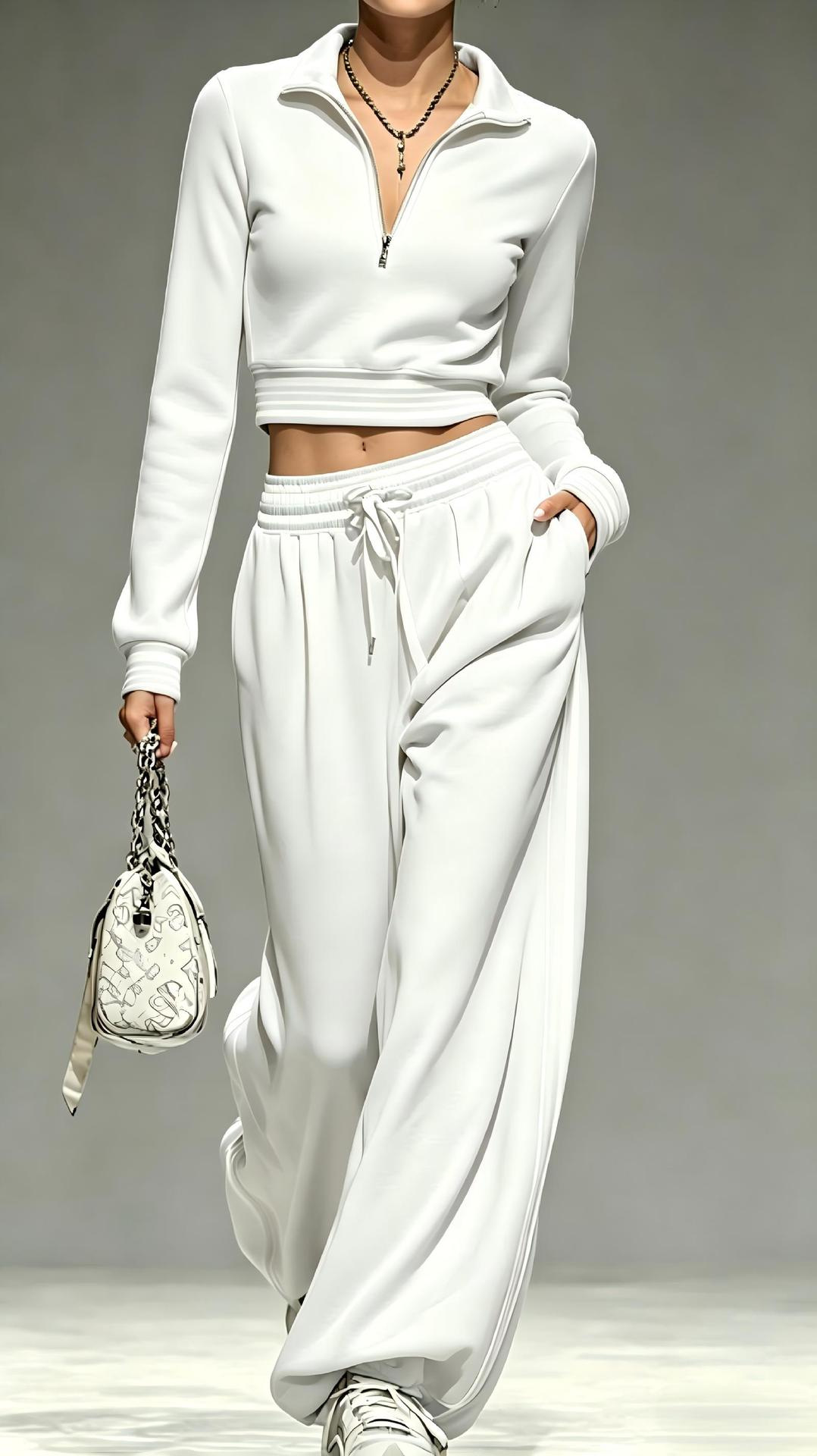 Solid Color Zip-Front Collared Women's Two-Piece Pants Set