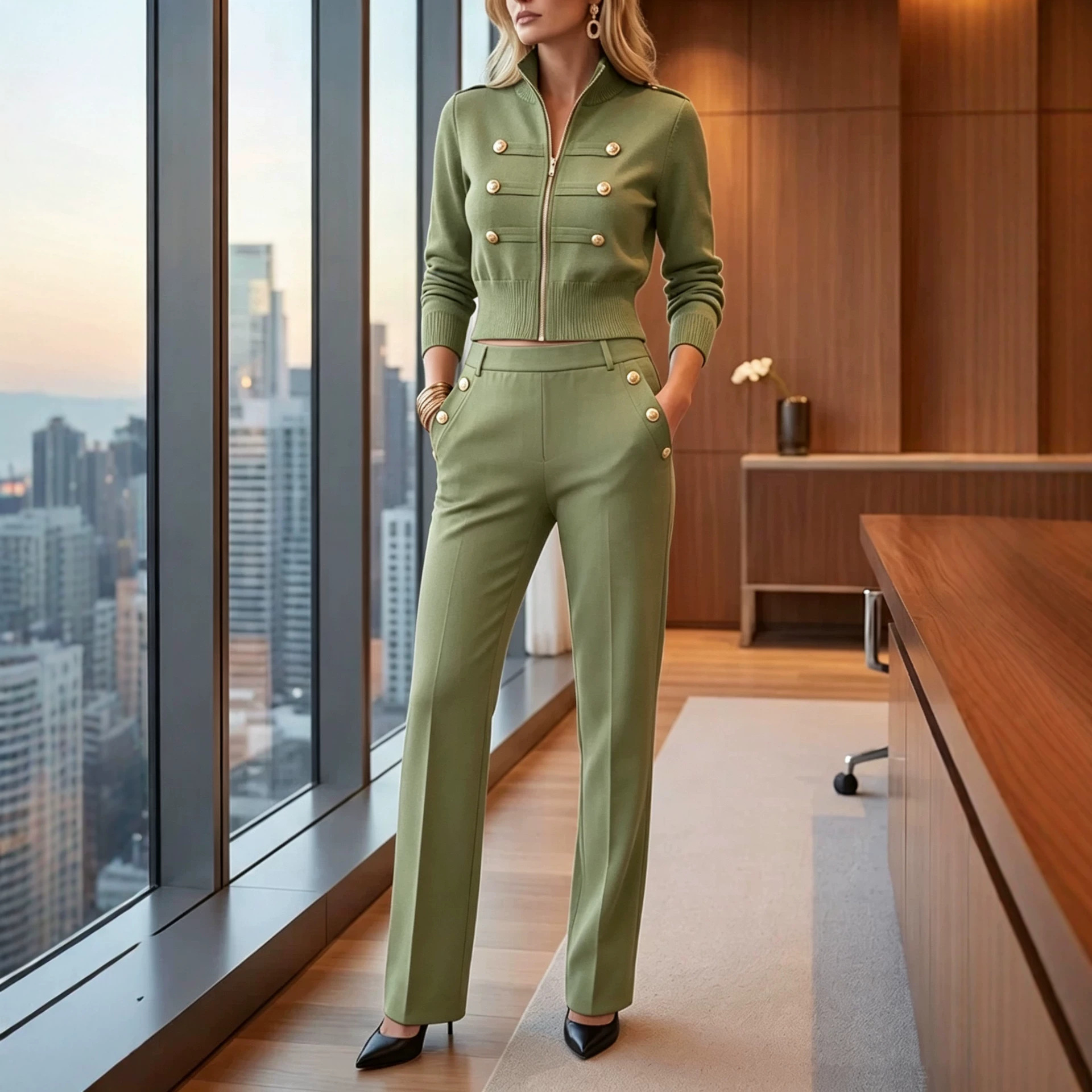 Lightweight Knit High-Waist Flared Two-Piece Set