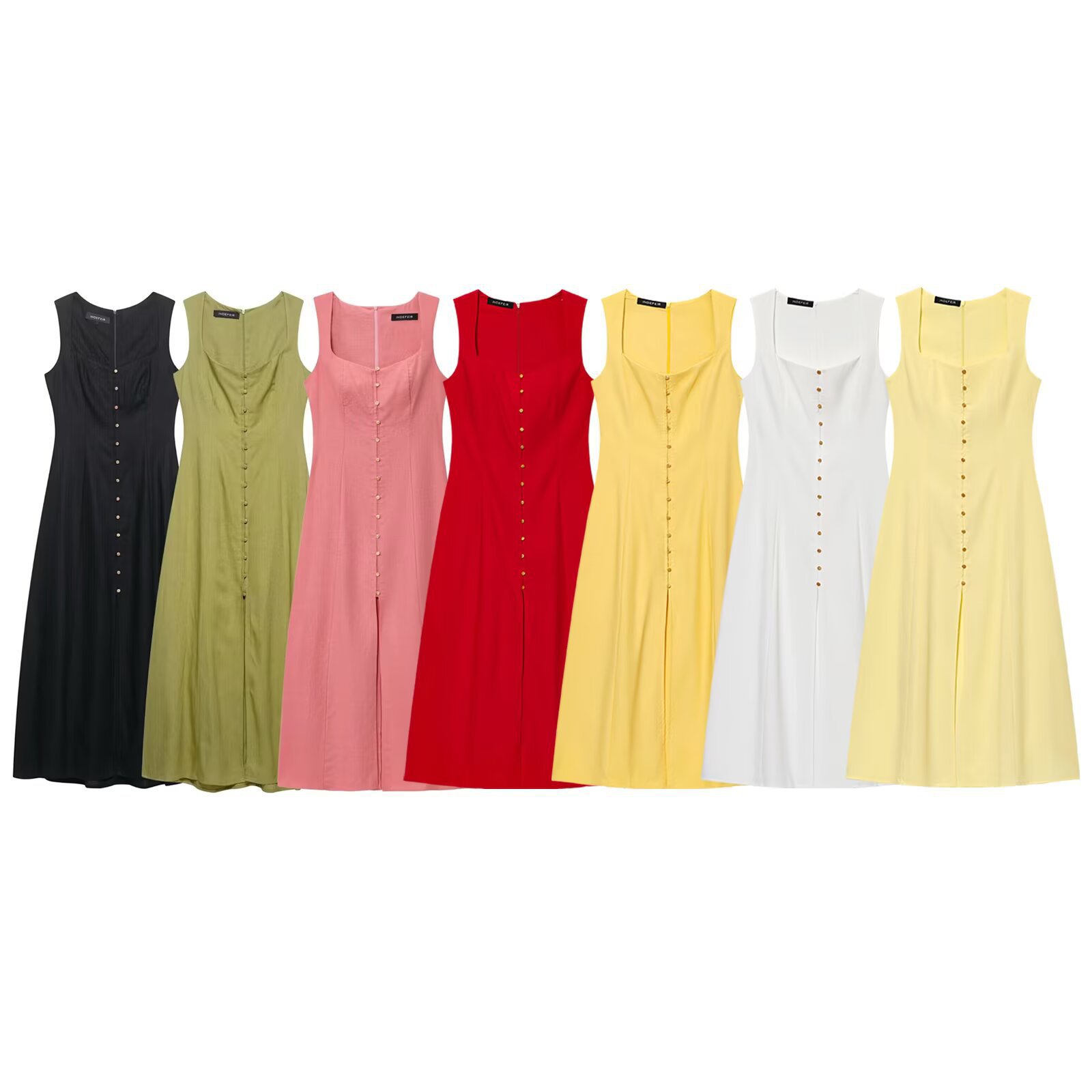 Women's Solid Midi A-Line Dress with Collar and Button Front