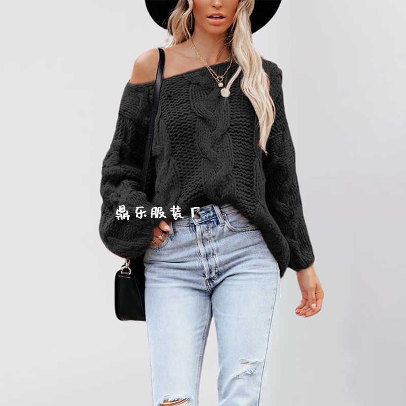Women's Off-Shoulder Cable Knit Pullover Sweater