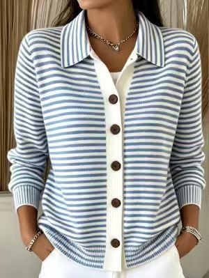 Striped Button Knit Cardigan Sweater