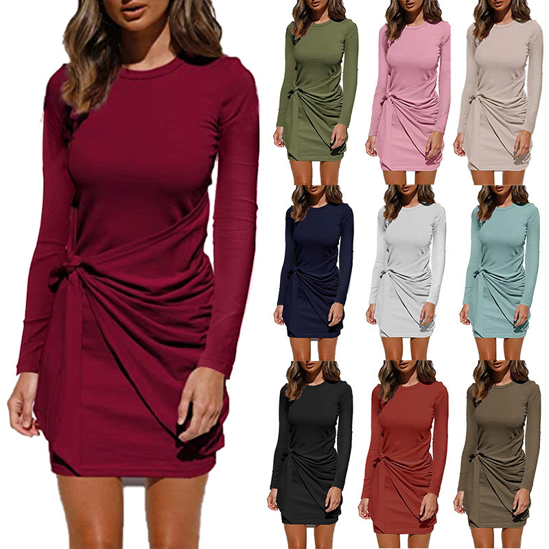 Women's Tie-Front Long Sleeve Midi Dress