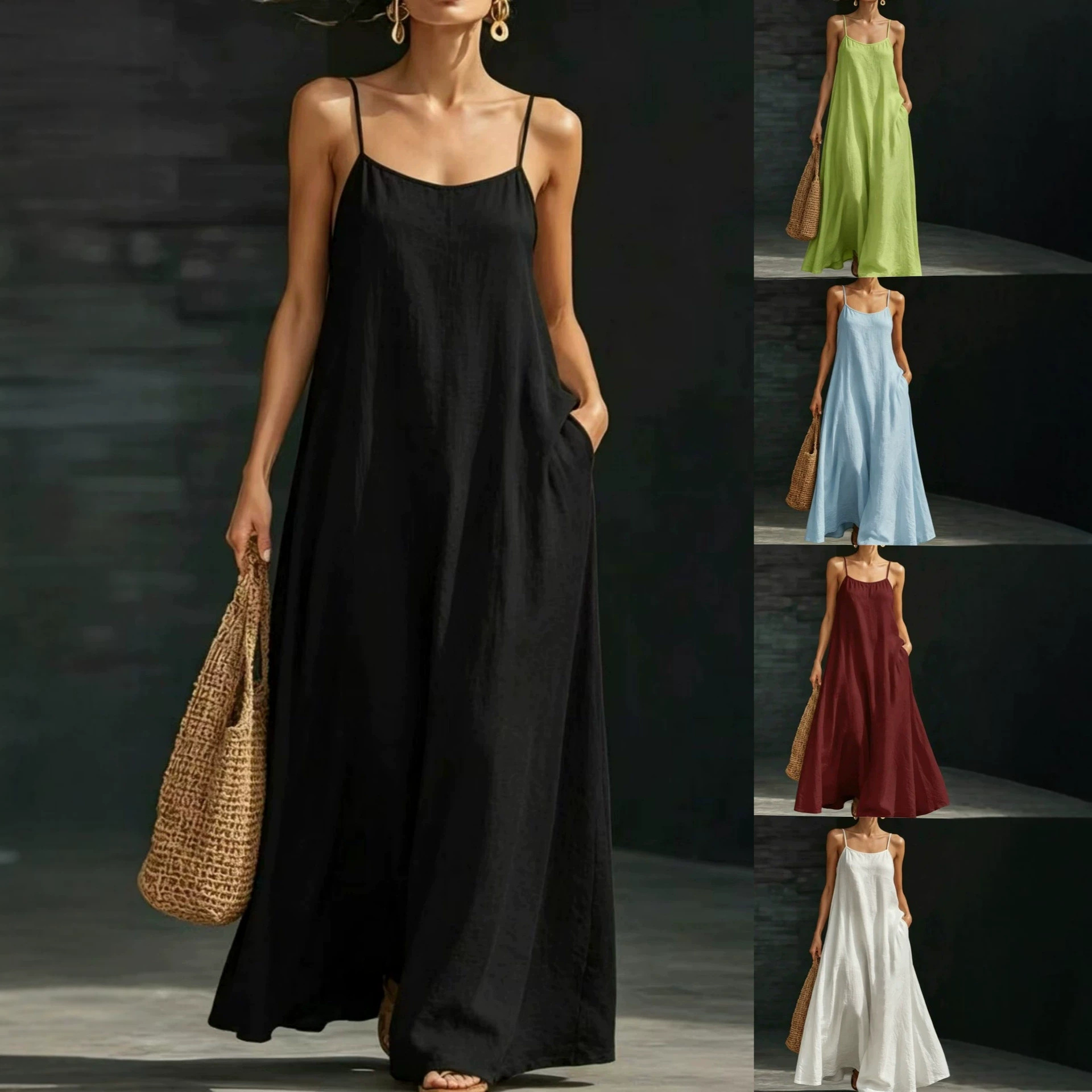 Women's Summer Sleeveless Maxi Dress Loose Flowy A-Line Spaghetti Strap Vacation Dress
