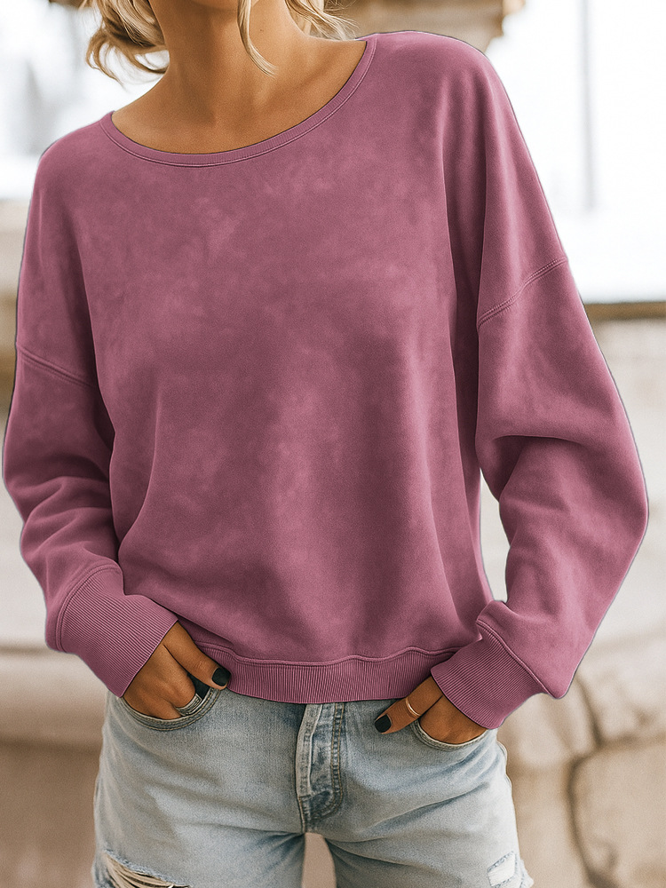 Women's Casual Loose Long-Sleeve Printed Crewneck Knit Sweatshirt