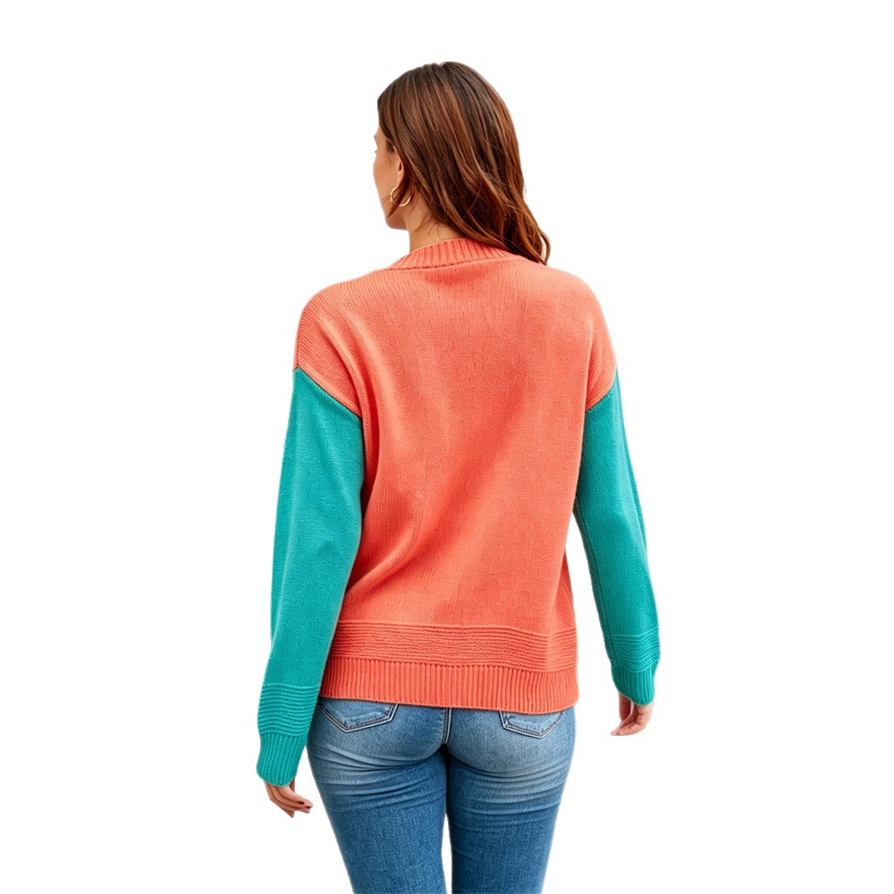Plus Size Retro Colorblock Pocket Knit Cardigan Sweater Coat