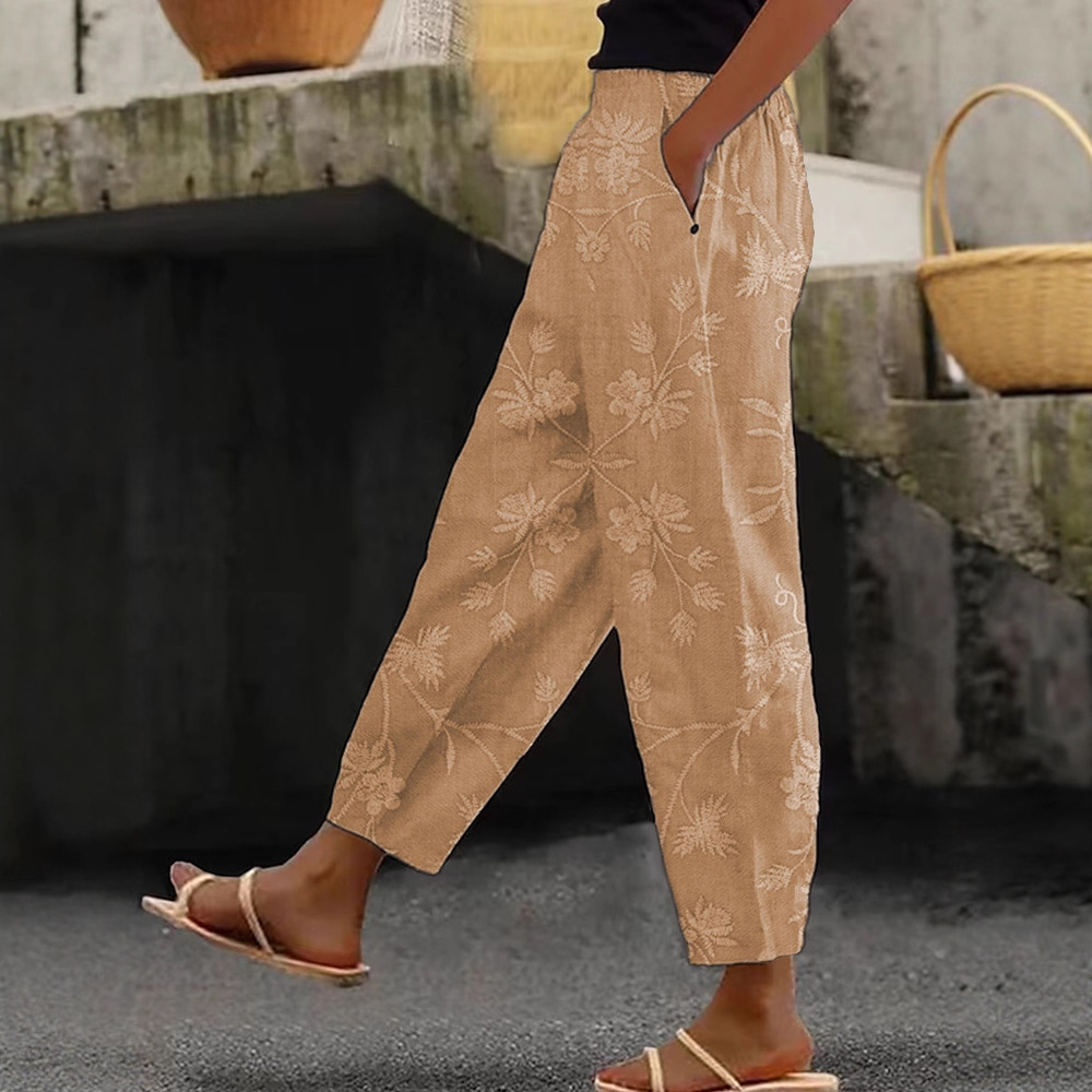 Women's Floral Print Straight-Leg Casual Pants Light Color