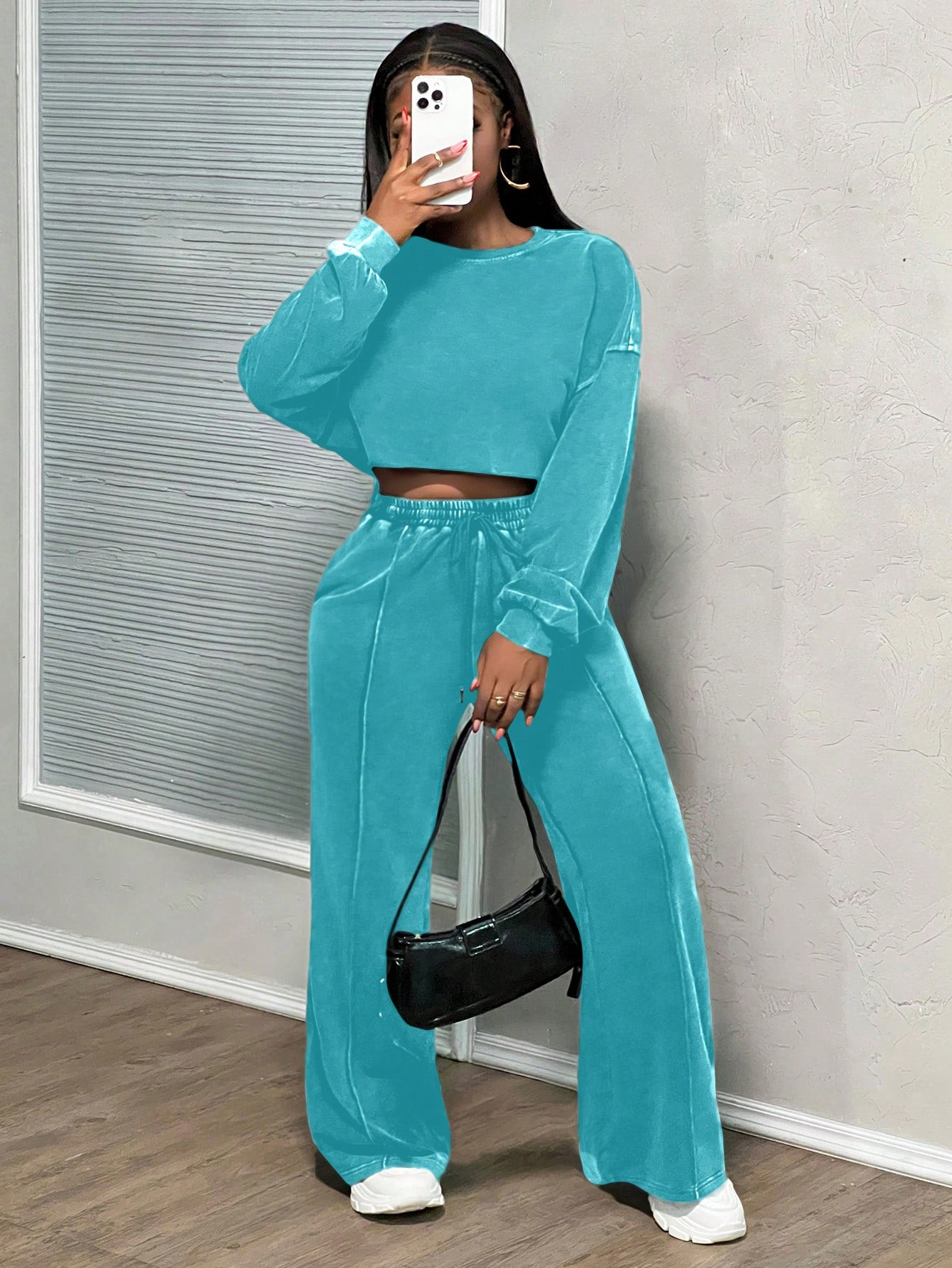 Women's Long-Sleeve Washed Zip-Up Sweatsuit Set