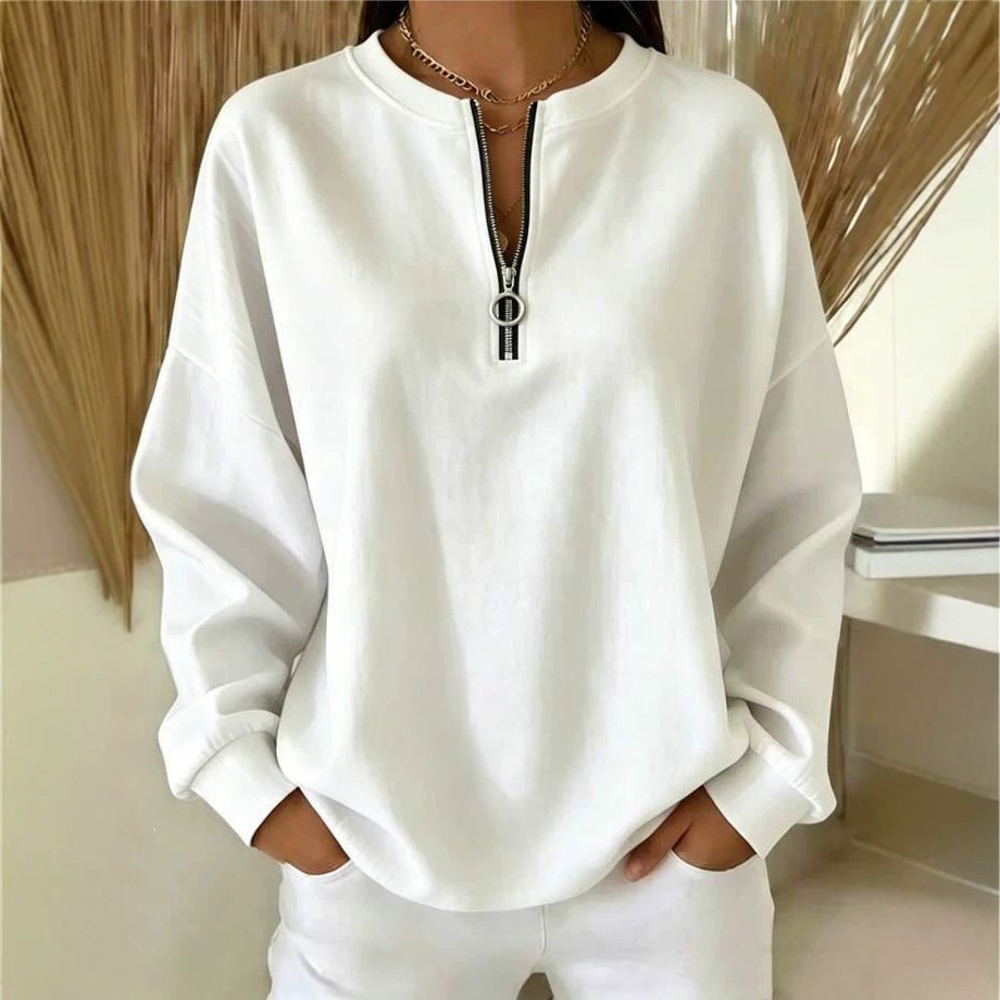 Women's Crewneck Half-Zip Pullover Long-Sleeve Sweatshirt