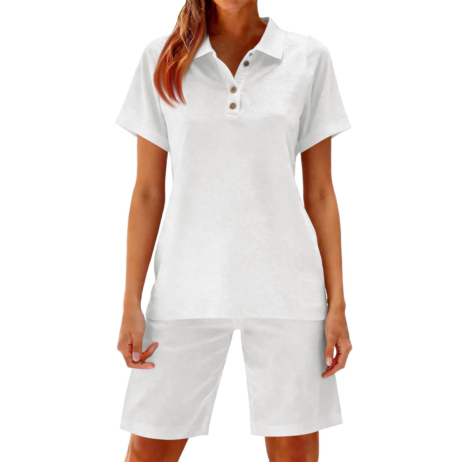 Women's Collared Short Sleeve Top and Shorts Two-Piece Set