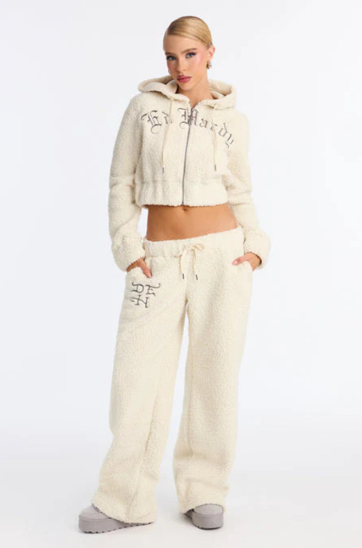 Women's Fleece Hooded Zip-Up Embroidered Tracksuit Set