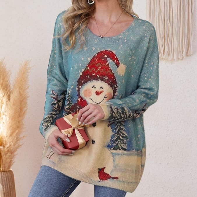 Women's Oversized Patterned Pullover Sweater Casual Loose Long Sleeve Knit Top
