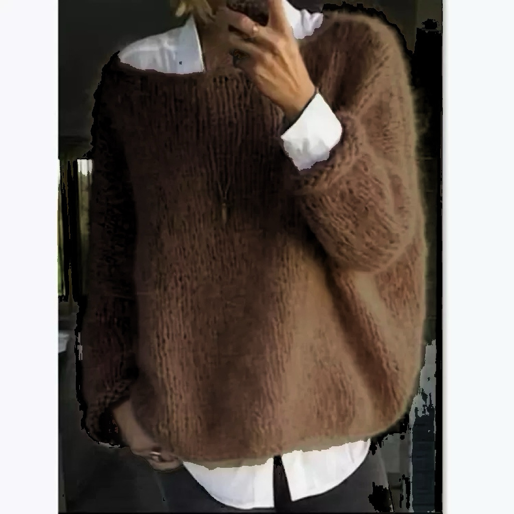 Women's Crewneck Pullover Sweater Long Sleeve Solid Color Knit Top
