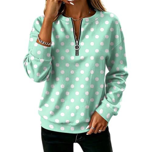 Polka Dot Print Half-Zip Stand Collar Hoodie for Women