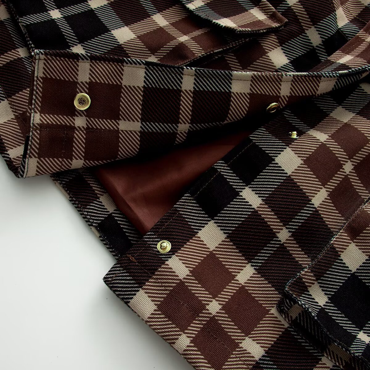 Retro Color-Block Plaid Collared Waist-Cinched Woven Jacket Top