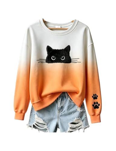 Women's Colorblock Cat Paw Print Crewneck Sweatshirt