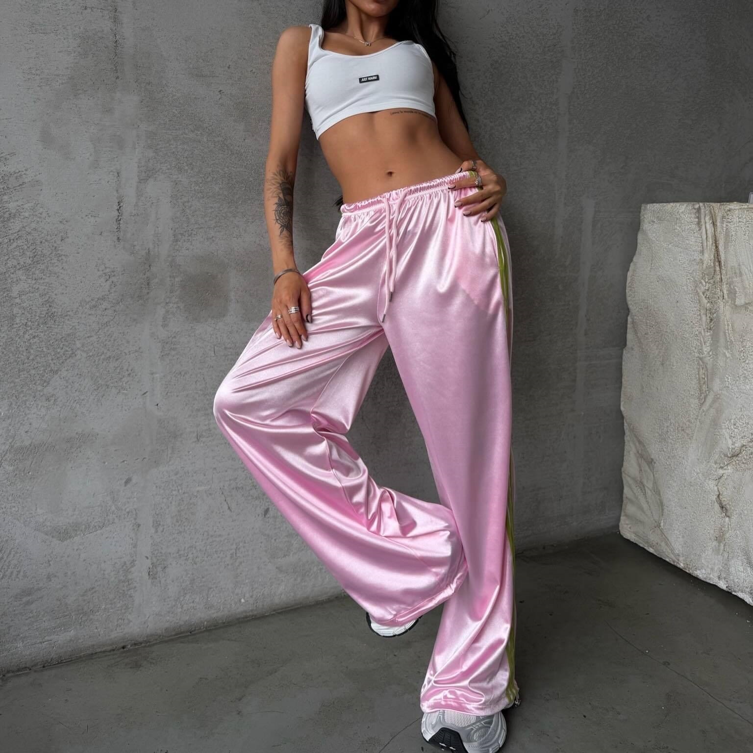 Women's Wide-Leg Drawstring Pants with Side Stripes