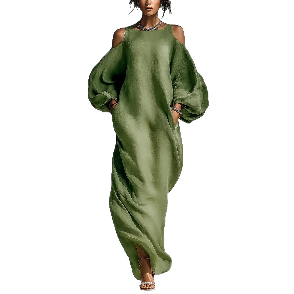 Women's Long Sleeve Off-Shoulder Midi Dress A-Line Pullover