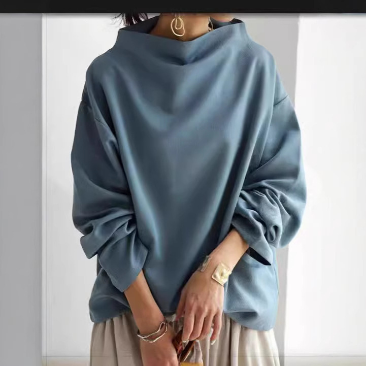 Women's Loose Fit Mock Neck Long Sleeve Top