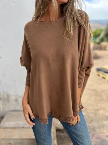 Women's Loose Long Sleeve Ruffle Knit Top