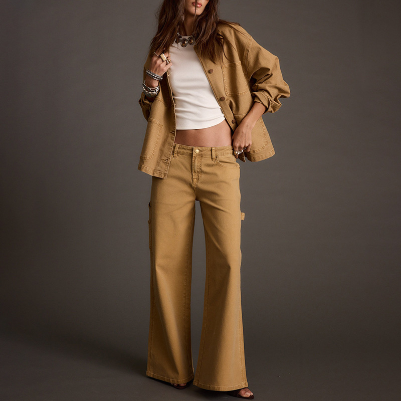 Women's Long Sleeve Ruched Top and High-Waist Wide-Leg Pants Two-Piece Set