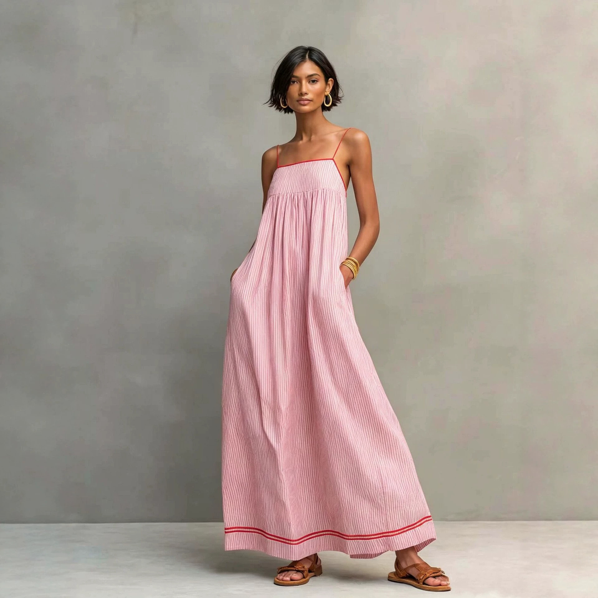 Women's Sleeveless Striped Maxi Dress Casual A-Line
