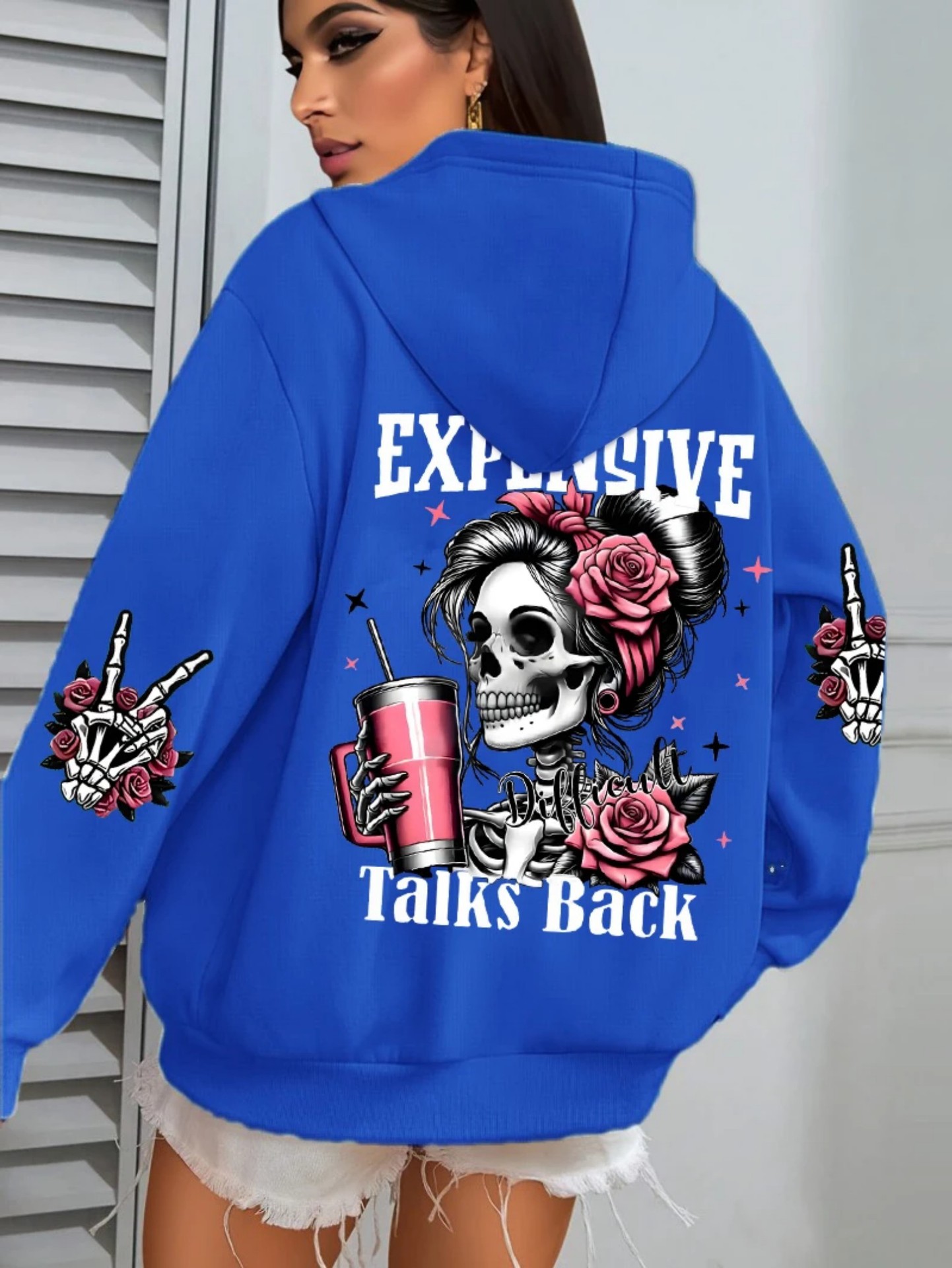 Women's Pink Skull Soda Print Hoodie