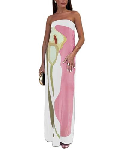 Women's Floral Print Strapless Midi Dress