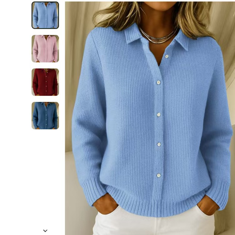 Button-Front Polo Collar Cardigan Sweater