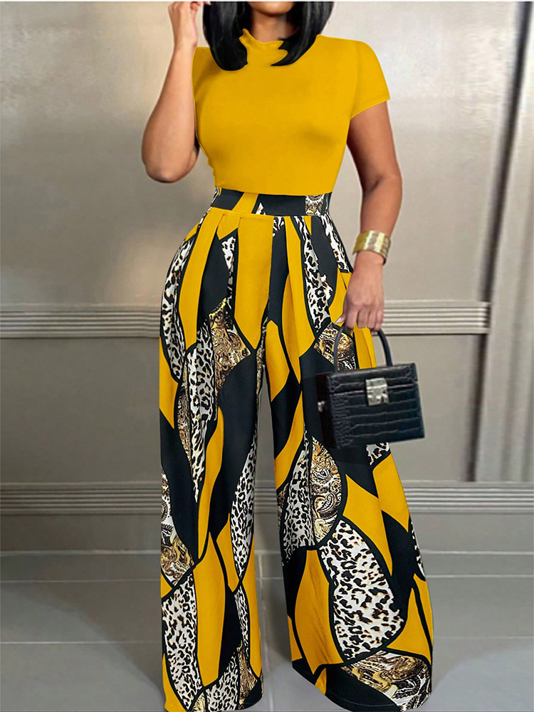 Women's Sleeveless Printed Wide-Leg Pants Set Commuter Two-Piece Outfit