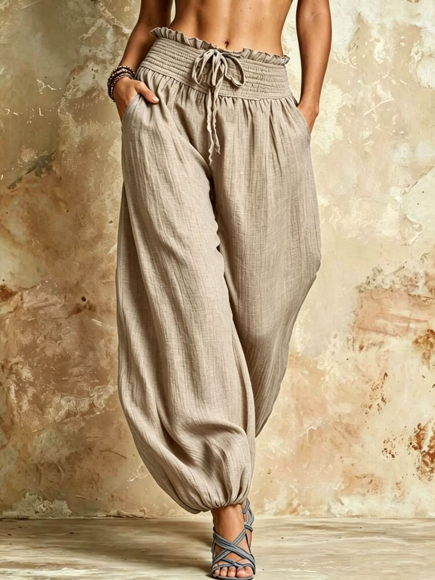 Solid Color High-Waist Straight-Leg Casual Pants