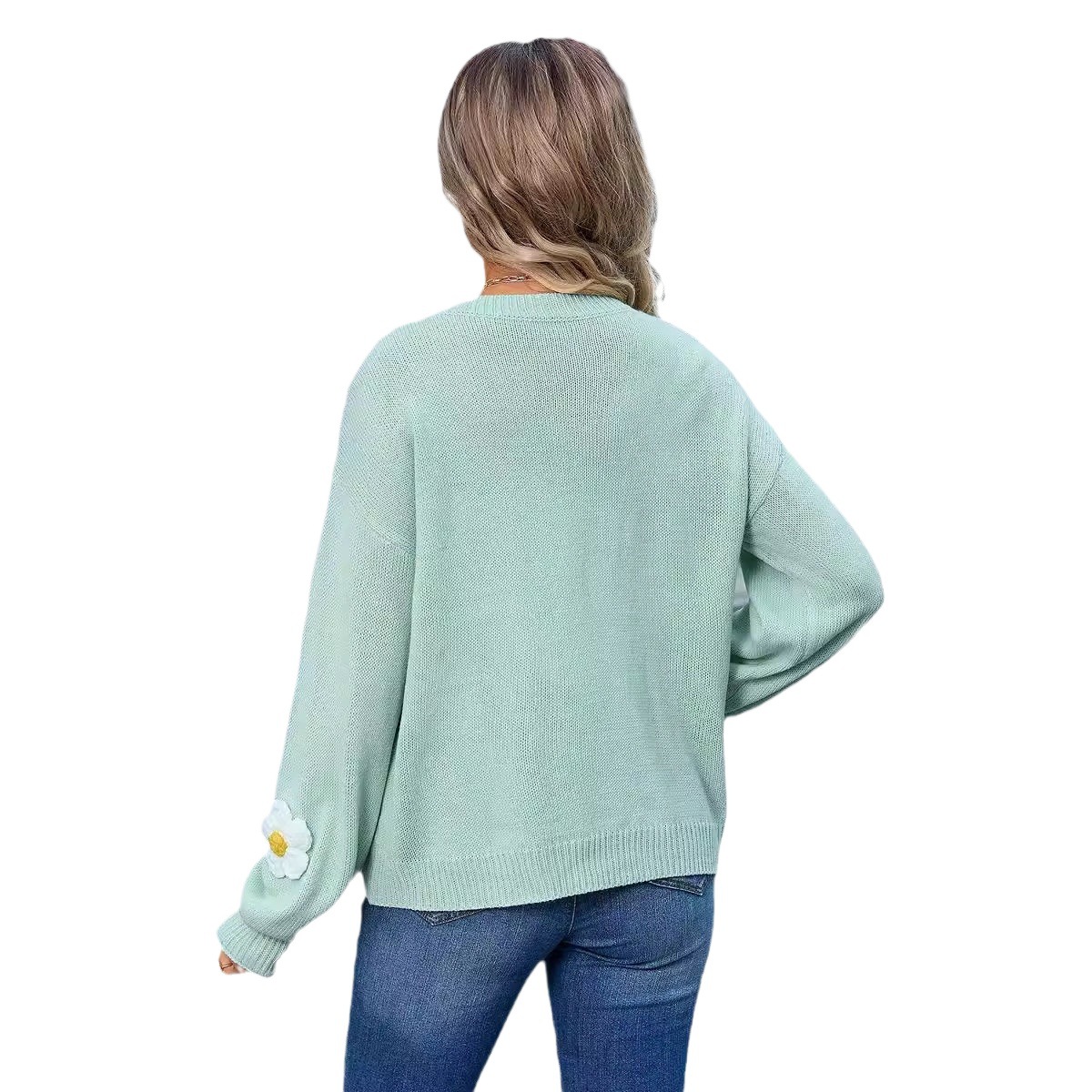 Women's Floral Pullover Sweater Crew Neck Long Sleeve Knit Top