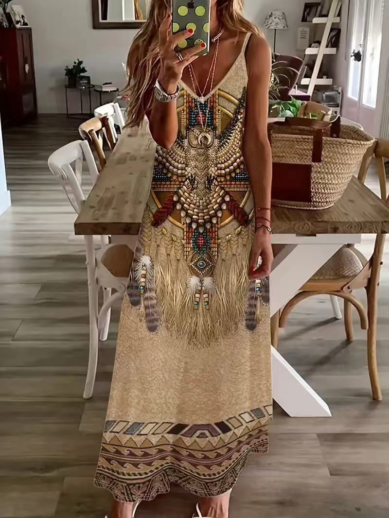 Animal Print Sleeveless V-Neck Midi Dress