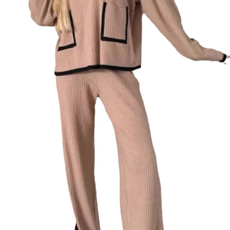 Women's Color-Block Pocket Top & Wide-Leg Pants Two-Piece Set