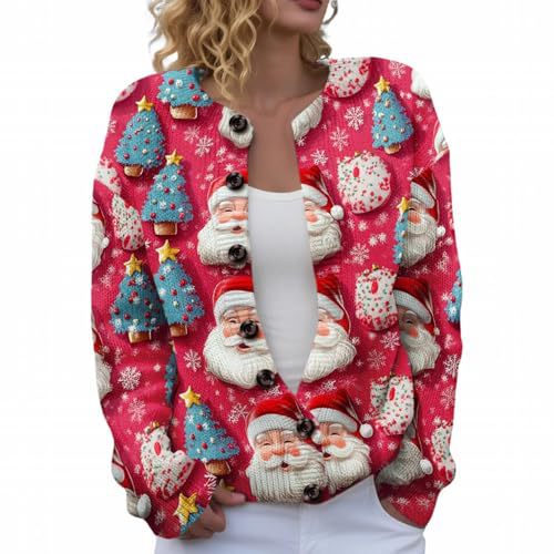 Women's Christmas Reindeer Snowman Print Faux Sweater Cardigan