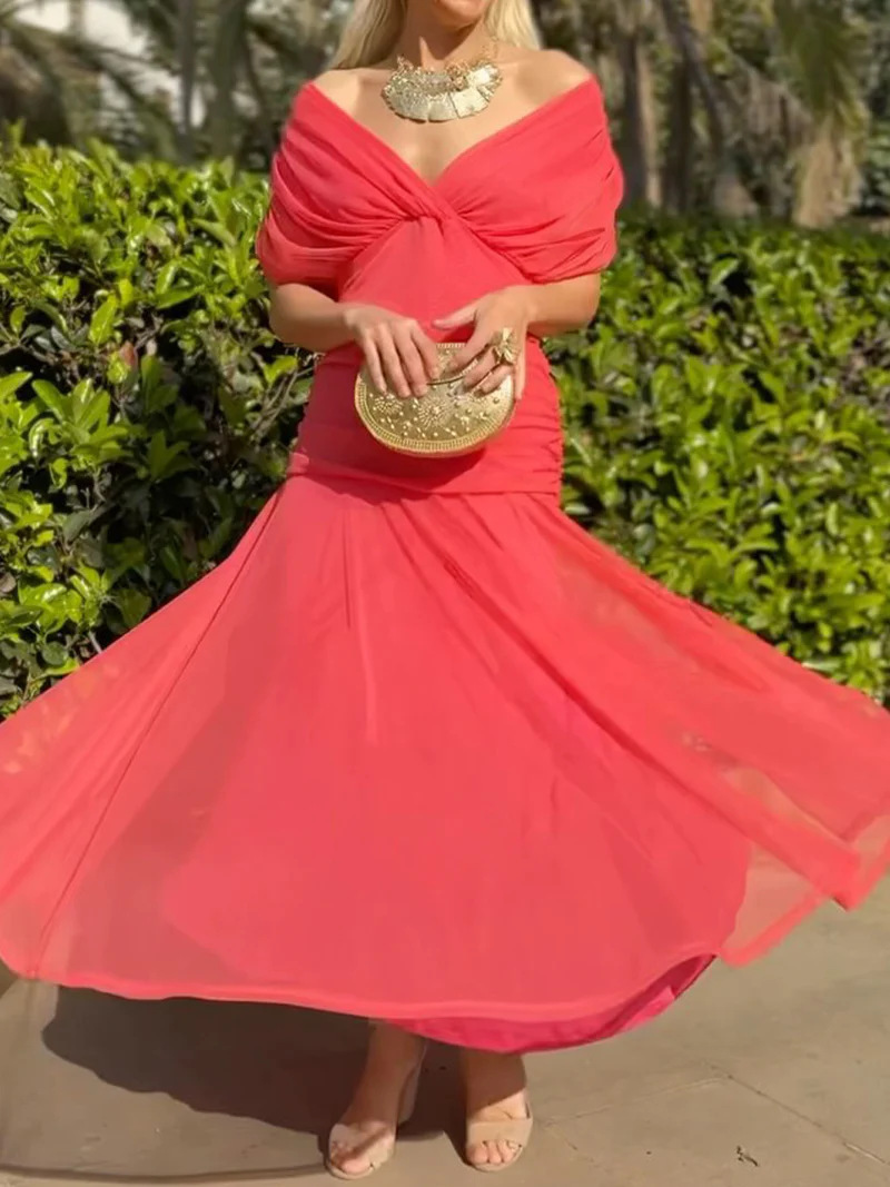 Chiffon Floral Print Off-Shoulder Tube Dress