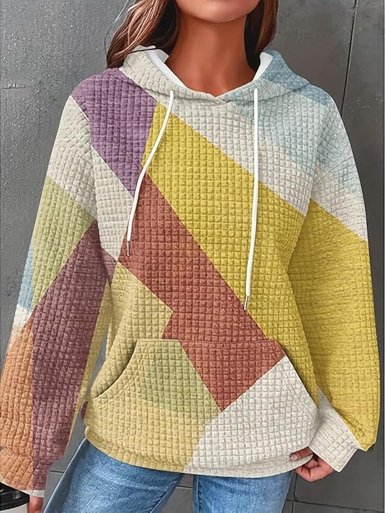 Women's Colorful Waffle Print Casual Hoodie