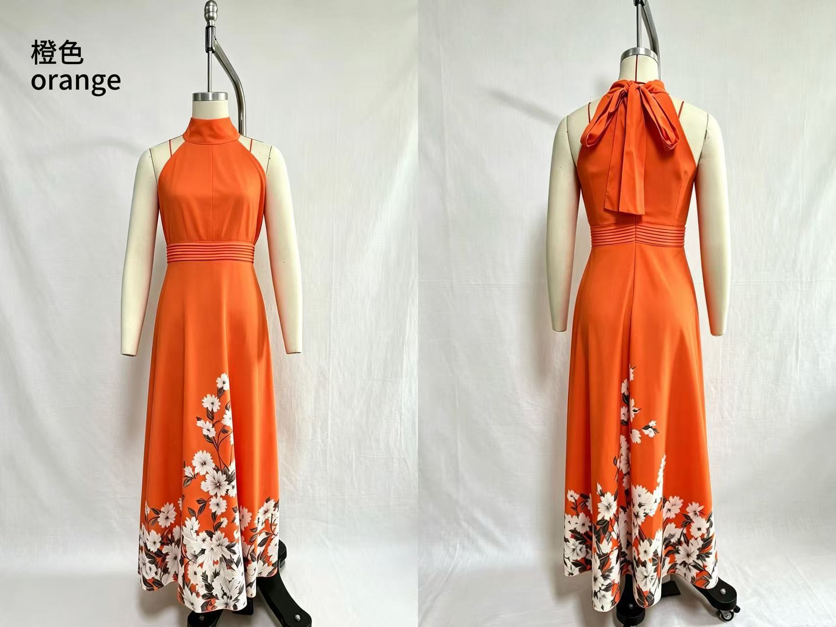Elegant Floral Print Halter Sleeveless Tie-Waist Long Dress