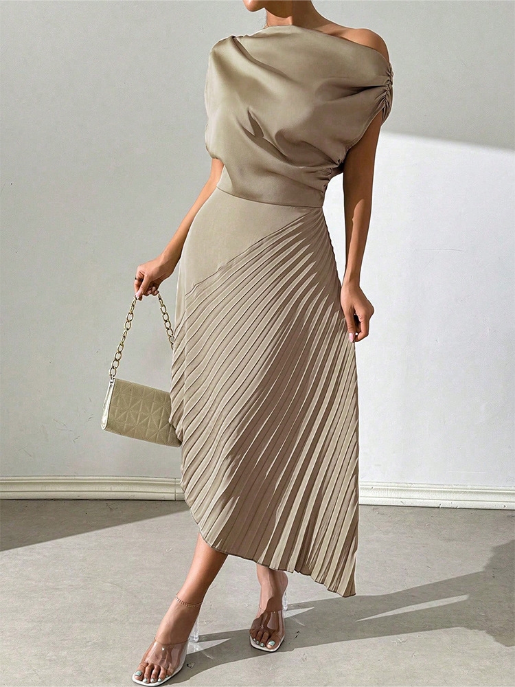 Elegant One-Shoulder Ruched Bodycon Dress with Asymmetrical Hem