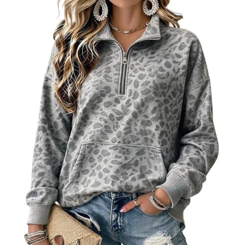 Leopard Polka Dot Print Half-Zip Stand Collar Hoodie