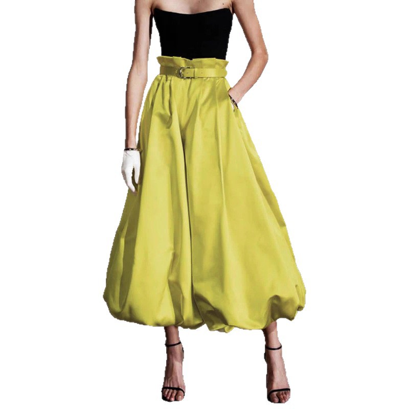 Elegant High-Waist Ruched Lantern Pants Solid Color