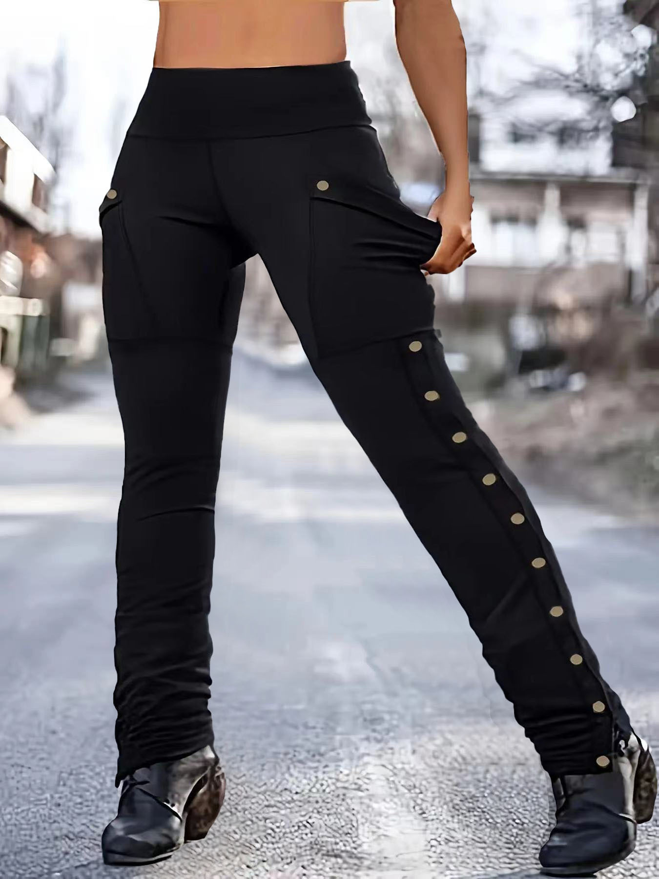 Solid Color High-Waist Tummy Control Butt-Lifting Skinny Pants