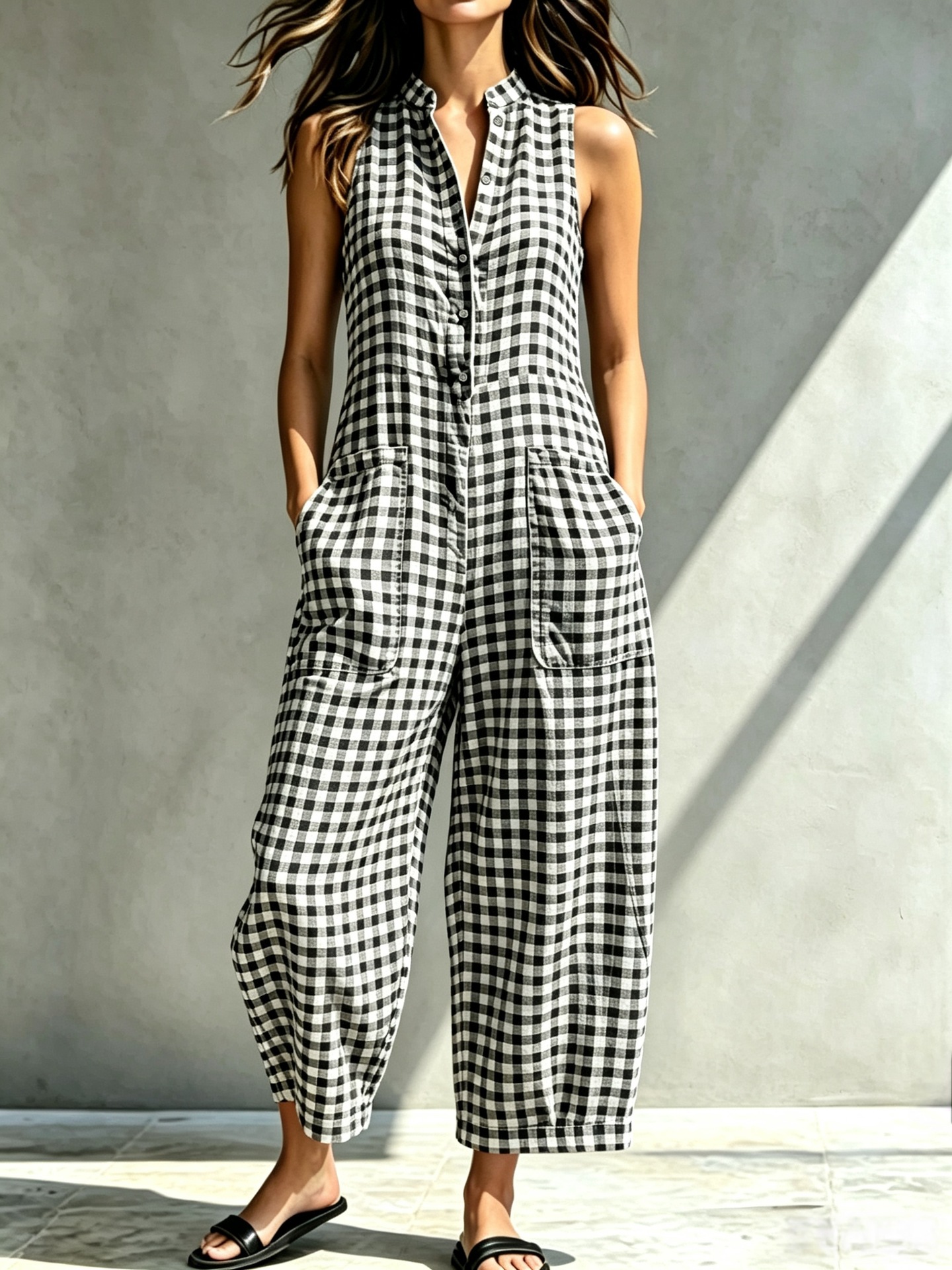 Women's Sleeveless Stand Collar Pocket Jumpsuit